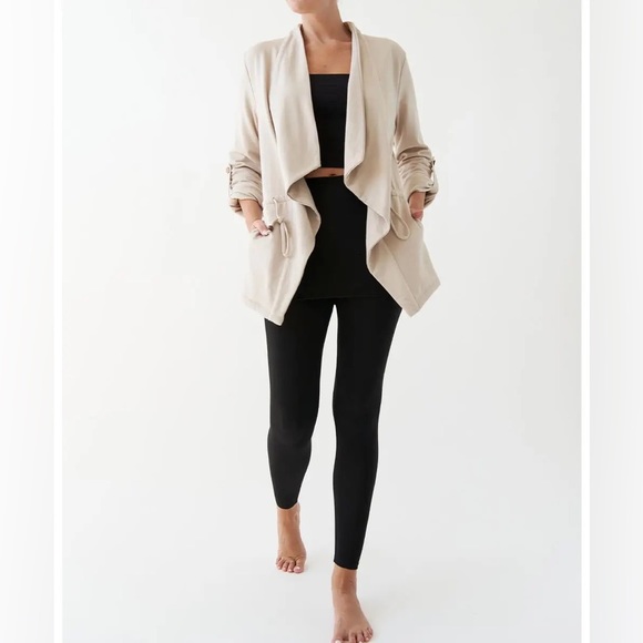 Hemp/Organic Cotton Blend Open Front Jacket | Taupe - Picture 3 of 7